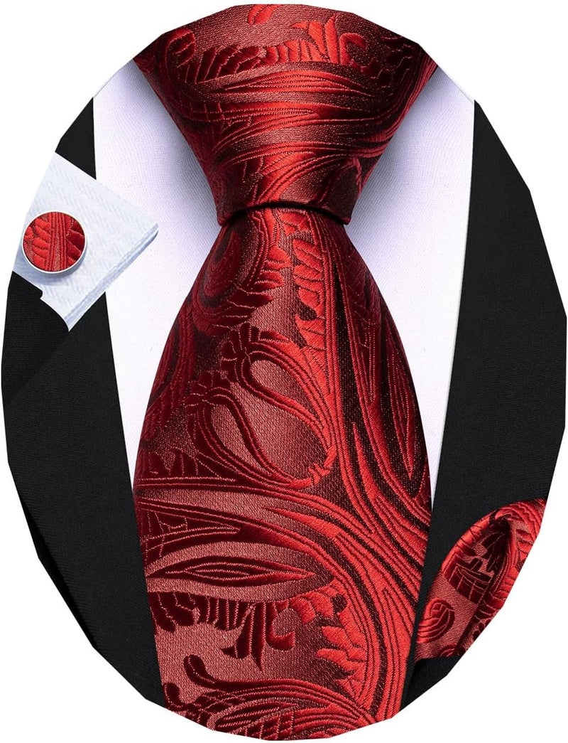 Barry.Wang Store Men Ties Paisley Woven Silk Necktie Set with Pocket Suqare Cufflinks Formal - Image 1